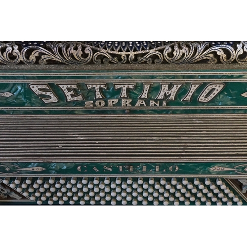 405 - A 1920s/1930s Green Bakelite & Silver Glittered Accordion with metal mounts & note made by 