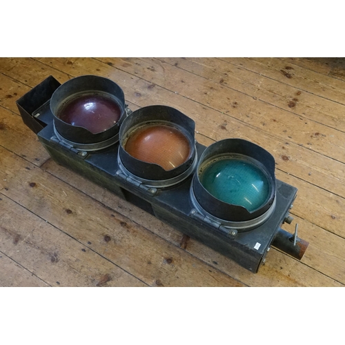 411 - A Metal Cased Traffic Light with Red, Amber & Green with fixing Frame & shaded Lights. Measuring: 11... 