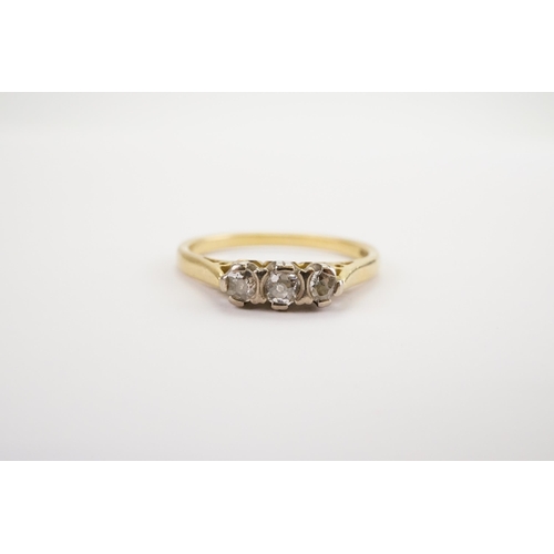 170 - A Three stone old mine Cut Diamond Ring with 18ct Gold setting. Size P. Weight 2.8g.