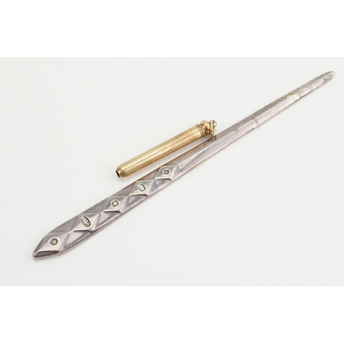 92 - A Silver Millennium Letter Opener along with a 1871 marked Gold coloured propelling pencil.