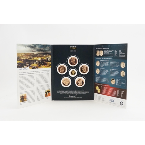 230 - A 2015 6 piece coin set, for the Battle of Waterloo 1815-2015, this coin set contains five bronze ca... 