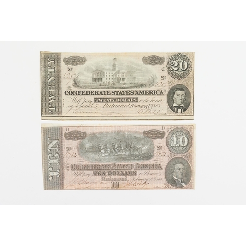 249 - A $20 Confederate State America February 17th 1864 bank note. 52594 issue. Series 3. 1864 $10 Confed... 