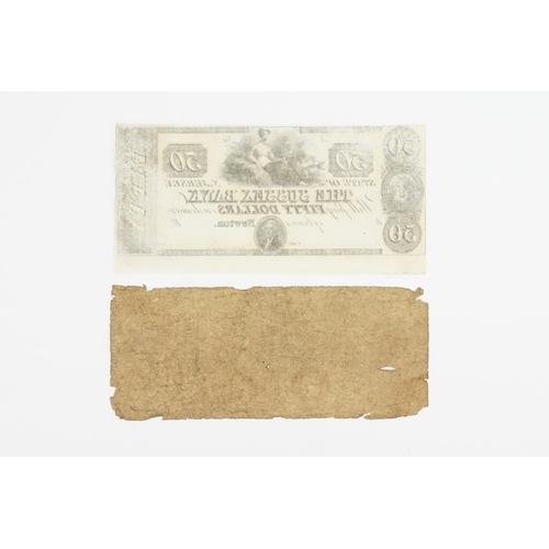 251 - A Newton New Jersey Sussex Bank $50 note, along with a Cochituate bank 1$ Boston.