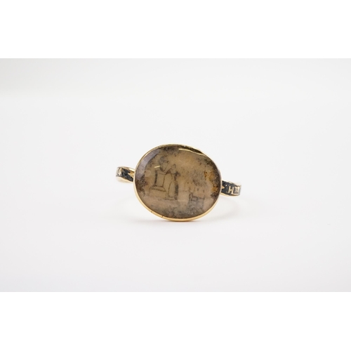 171 - A 1774 George III Mourning Ring. The Georgian Ring is decorated with etched scene of a young lady. T... 