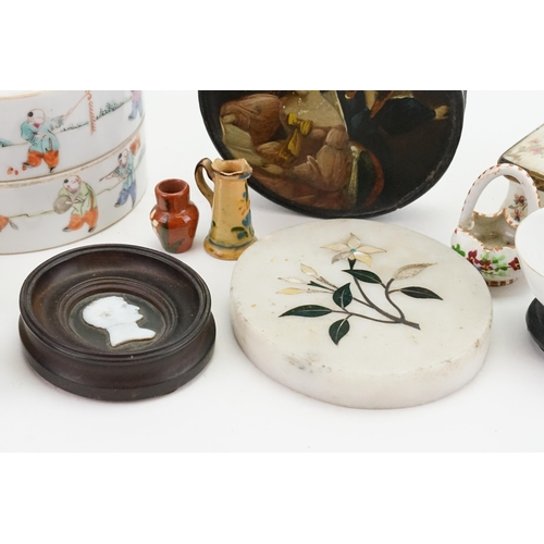 421 - A Collection of items to include a hand painted pot lid, a Royal Worcester shell, Chinese pot, etc.