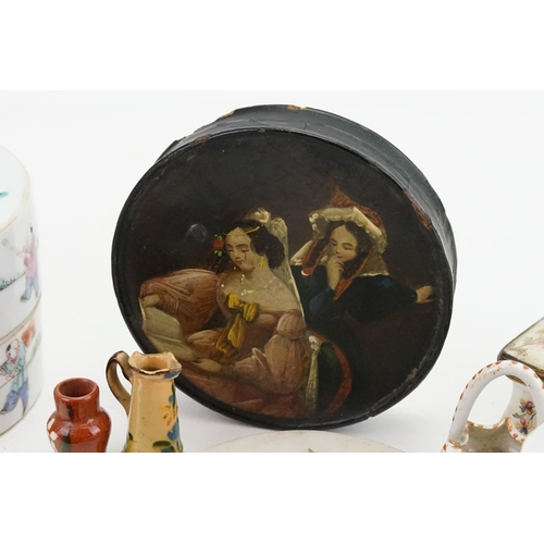 421 - A Collection of items to include a hand painted pot lid, a Royal Worcester shell, Chinese pot, etc.