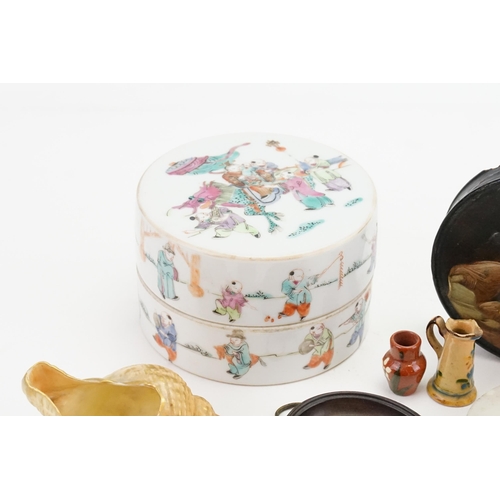 421 - A Collection of items to include a hand painted pot lid, a Royal Worcester shell, Chinese pot, etc.