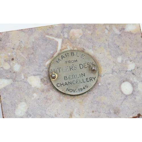 621 - A interesting piece of WWII German Nazi memorabilia, a section of marble, set with a plaque stating ... 