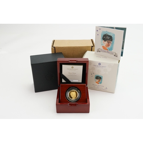 232 - A Harry Potter 2022 1/4oz Gold Proof £25 Coin Royal Mint 25th Anniversary, contained in box with cer... 