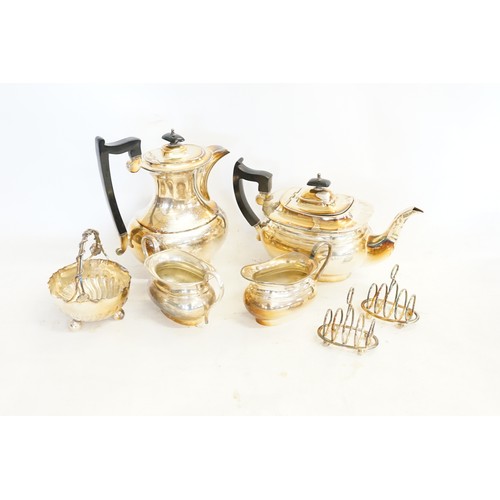 126 - A Three Piece Silver Plated Tea Set, Sugar Bowl, etc.