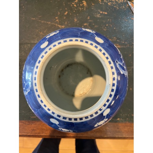 297 - A Pair of Chinese Blue & White Hawthorn pattern Ginger Jars with Covers. Measuring: 32cms high.