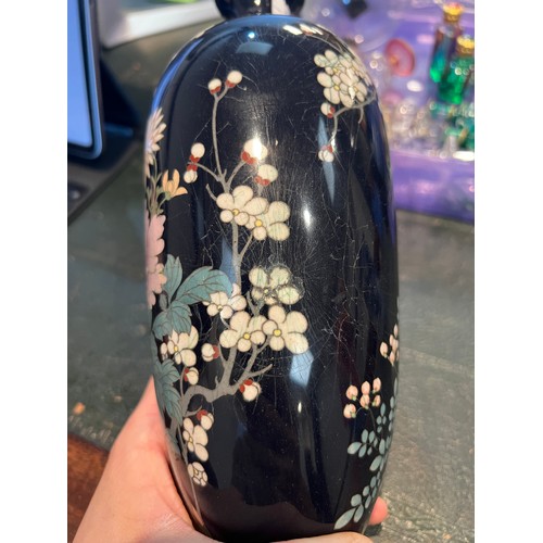 306 - A Japanese Cloisonné Floral decorated vase AF, along with a blue and white decorated vase.