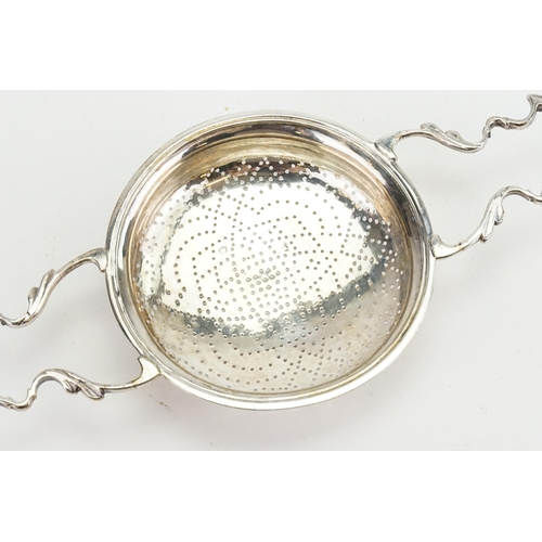 14 - A Large 1753 George II, London Silver Tea Strainer with a pierced pattern to base, full English hall... 