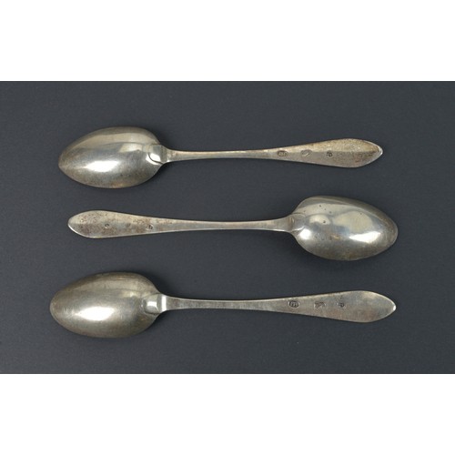 21 - A Set of Three Scottish Provincial Celtic Point Tea Spoons, numbered 3, 4 & 6. Makers Mark: Patrick ... 