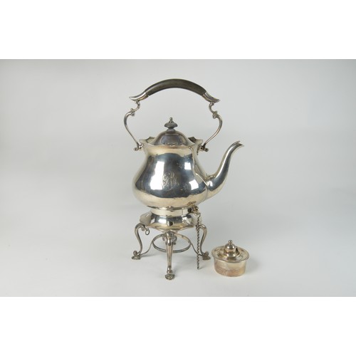 29 - A Silver Kettle on Stand with a Silver Spirit Burner. Maker: Martin Hall & Company. Weighing: 1036 g... 