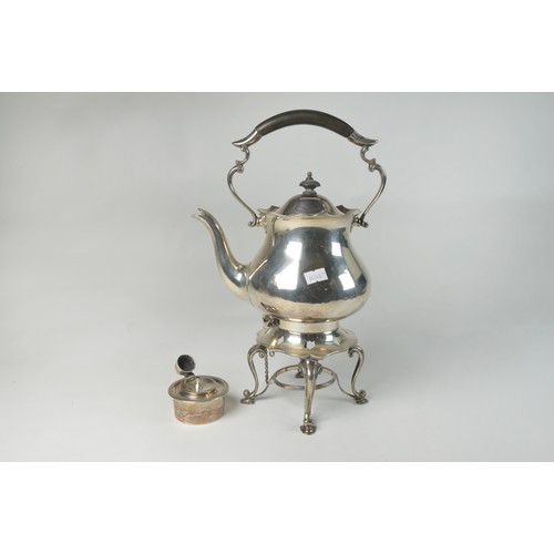 29 - A Silver Kettle on Stand with a Silver Spirit Burner. Maker: Martin Hall & Company. Weighing: 1036 g... 