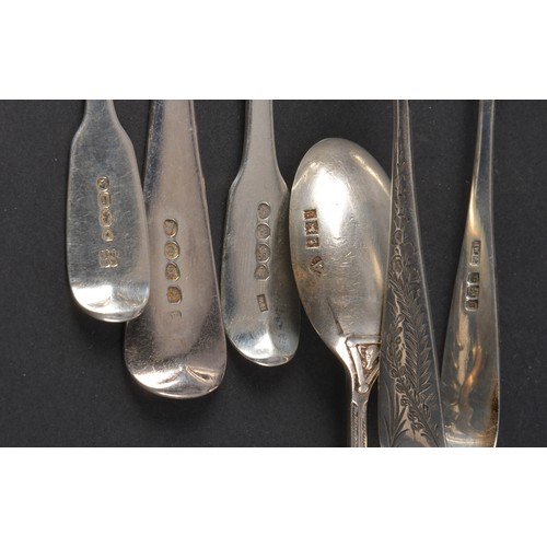 34 - A Georgian Table Spoon, Three Tea Spoons & Sugar Tongs. Various Dates & Makers. Weighing: 149 grams.