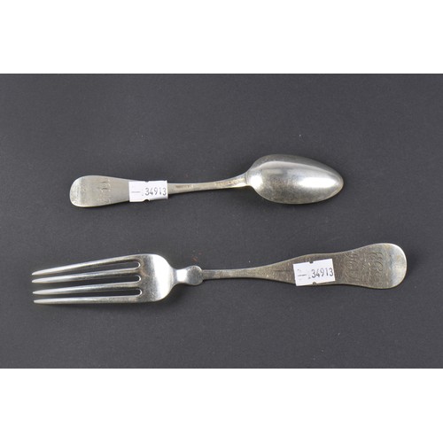 40 - An American Old English Tea Spoon & a Similar Fork with the initials E B L to H L L By 