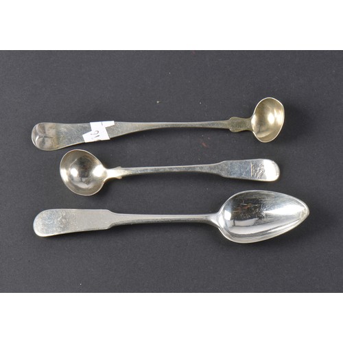 43 - An American Silver Mustard Spoon, a Trade Spoon & one other. Weighing: 33 grams.