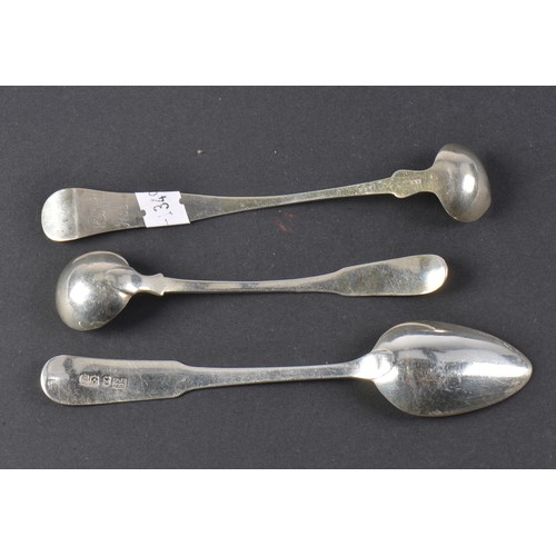 43 - An American Silver Mustard Spoon, a Trade Spoon & one other. Weighing: 33 grams.