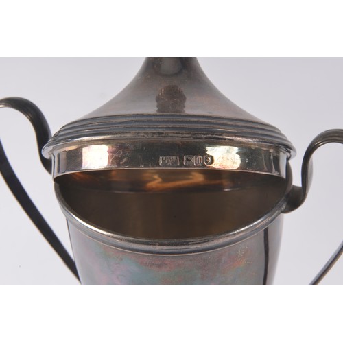 52 - A Two Handled Silver Sports Trophy on a Pedestal Base. Weighing: 256 grams.