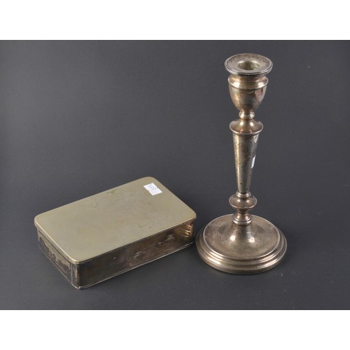 53 - A Silver Candlestick & a Silver Plated Sandwich Box.