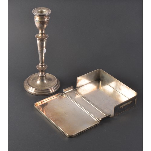 53 - A Silver Candlestick & a Silver Plated Sandwich Box.