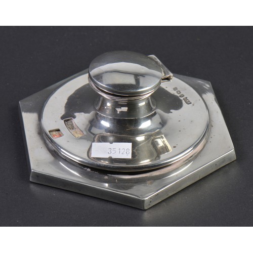 61 - A Silver Hexagonal Capstan Inkwell Calendar.