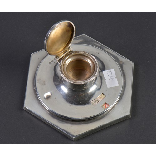 61 - A Silver Hexagonal Capstan Inkwell Calendar.