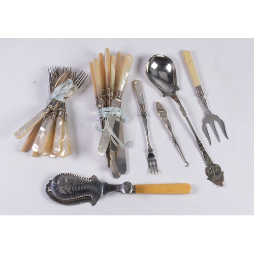 82 - A Collection of Mother of Pearl handled Desert Cutlery, a Pastry Server & other Cutlery.