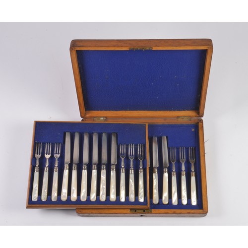 88 - A Set of 12 of Each Silver Plated Mother of Pearl handled Desert Knives & Forks contained in there O... 