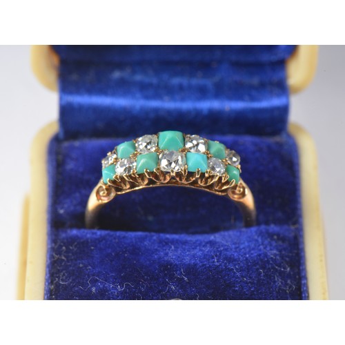 110 - A Victorian Gold Turquoise & Diamond inset with a claw setting. Size: L.