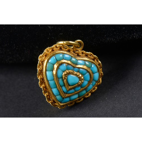 115 - A Victorian Heart Shaped Locket inset with Turquoise with an Opening Back.