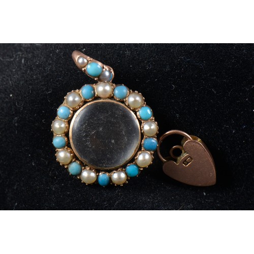 117 - A Gold & Turquoise Locket along with a Heart Shaped Locket. Weighing: 5.1 grams.