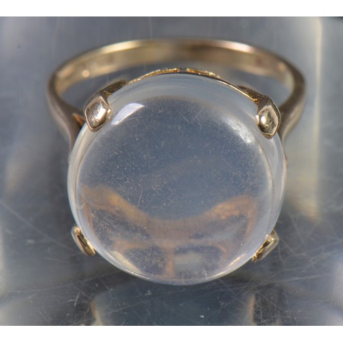 130 - A Ladies 9ct Gold Moonstone Dress Ring in Raised mount. Weighing: 5.5 grams. (Total Weight). Ring Si... 