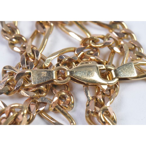 141 - A Ladies 9ct Gold Long Figaro Chain. Measuring: 73cms long. Weighing: 28.7 grams.