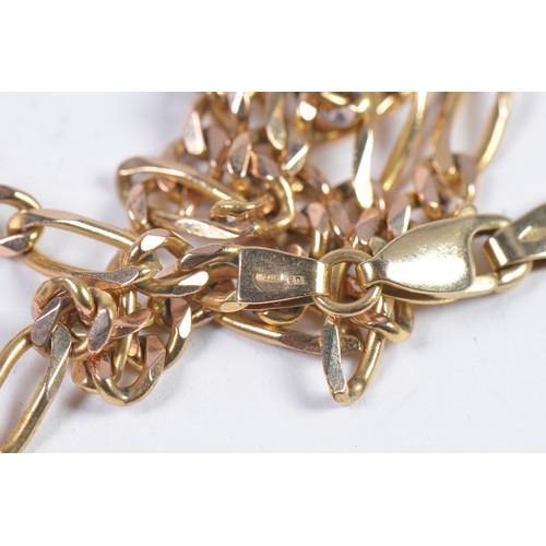 141 - A Ladies 9ct Gold Long Figaro Chain. Measuring: 73cms long. Weighing: 28.7 grams.