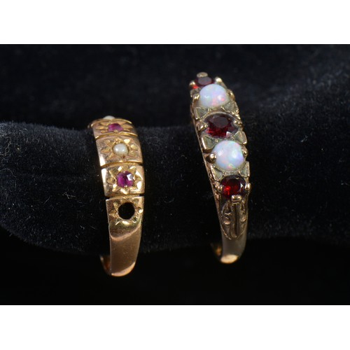 148 - A 15ct Gold Dress Ring mounted with a Ruby & Pearls, a 9ct Gold Garnet & Opal Ring & a Gold mounted ... 