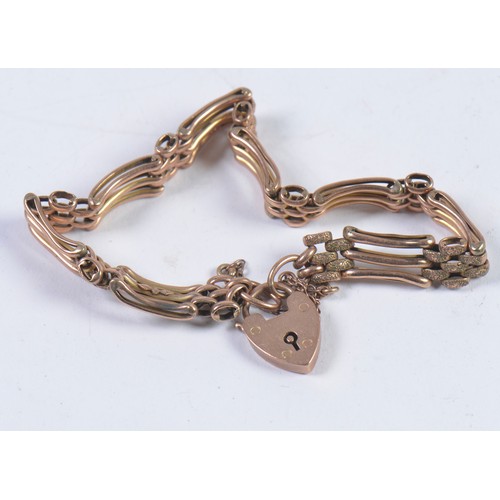 150 - A 9ct Rose Gold Three Bar Gate Bracelet. Weighing: 10.9 grams.