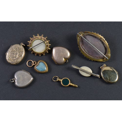 158 - A Victorian Gold Brooch, one other, Four Lockets, a Key for a Watch, etc.