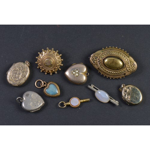 158 - A Victorian Gold Brooch, one other, Four Lockets, a Key for a Watch, etc.