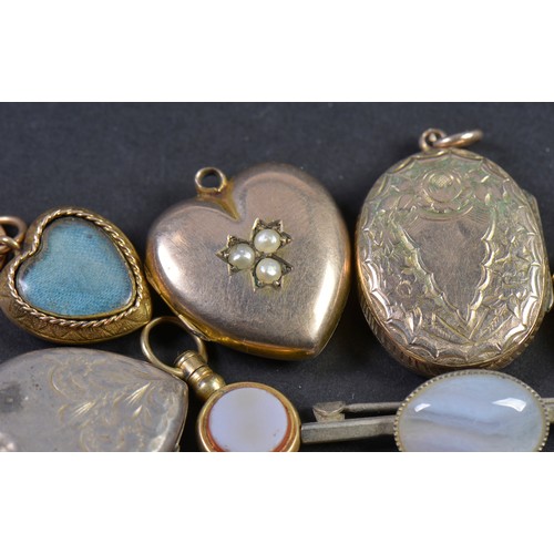 158 - A Victorian Gold Brooch, one other, Four Lockets, a Key for a Watch, etc.