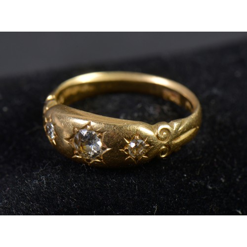 160 - A Ladies Three Stone Diamond Ring set in 18ct Gold. Weighing: 3.8 grams. Size: L.