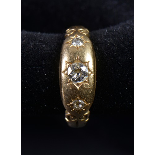 160 - A Ladies Three Stone Diamond Ring set in 18ct Gold. Weighing: 3.8 grams. Size: L.