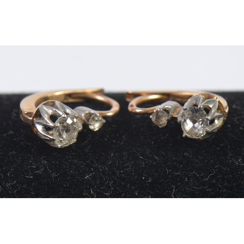 161 - A Pair of French Old Mine Cut Gold Diamond Earrings for pierced Ears. Weighing: 2.8 grams.