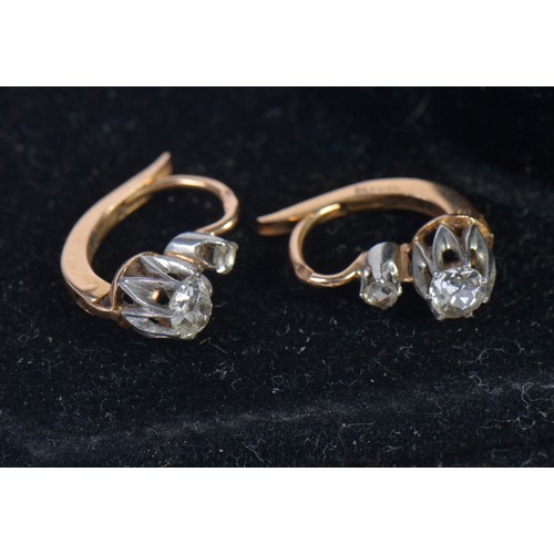 161 - A Pair of French Old Mine Cut Gold Diamond Earrings for pierced Ears. Weighing: 2.8 grams.