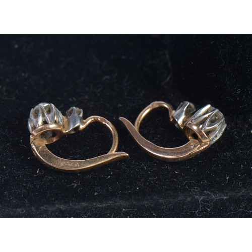 161 - A Pair of French Old Mine Cut Gold Diamond Earrings for pierced Ears. Weighing: 2.8 grams.