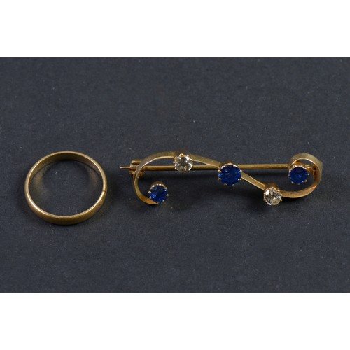 162 - A Sapphire & Diamond S-Shaped Brooch & a Child's Ring.