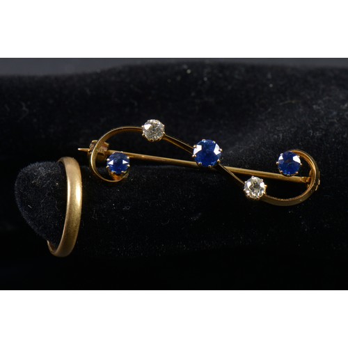 162 - A Sapphire & Diamond S-Shaped Brooch & a Child's Ring.