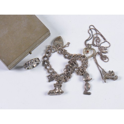 164 - A Silver Bracelet with Charms, Silver Chain, etc.